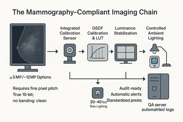Цепочка визуализации, соответствующая требованиям маммографии